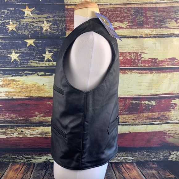MENS BIGHORN LEATHER SNAP UP COWBOY VEST - BLACK